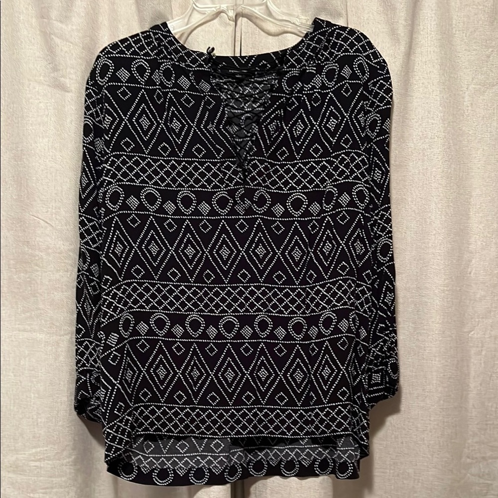 Madewell Womens Black White Aztec Print Lace Up Top Size Medium